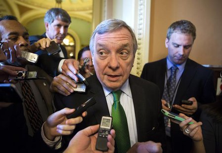 Senator Dick Durbin (D-IL) arrives for the Democrat policy luncheon on Capitol Hill in Washington October 15, 2013. REUTERS/Joshua Roberts Senator Dick Durbin (D-IL) arrives for the Democrat policy luncheon on Capitol Hill in Washington October 15, 2013. REUTERS/Joshua Roberts