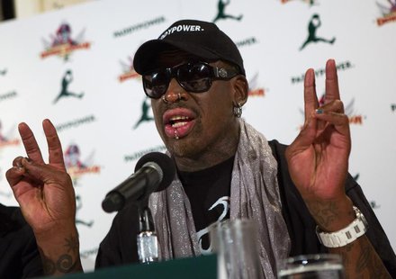 Former NBA basketball player Dennis Rodman speaks at a news conference in New York September 9, 2013. REUTERS/Eric Thayer Former NBA basketball player Dennis Rodman speaks at a news conference in New York September 9, 2013. REUTERS/Eric Thayer