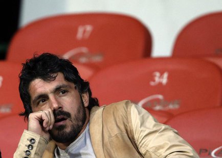 Injured FC Sion player Gennaro Gattuso sits in the tribune before the start of the second half of their Swiss Super League soccer match agai Injured FC Sion player Gennaro Gattuso sits in the tribune before the start of the second half of their Swiss Super League soccer match agai