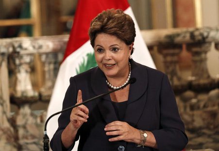 Brazil's President Dilma Rousseff speaks to the press at the government palace in Lima, November 11, 2013. Rousseff is on a one-day official Brazil's President Dilma Rousseff speaks to the press at the government palace in Lima, November 11, 2013. Rousseff is on a one-day official