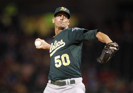 Oakland Athletics' Grant Balfour pitches against the Texas Rangers in the ninth inning of their MLB American League baseball game in Arlingt Oakland Athletics' Grant Balfour pitches against the Texas Rangers in the ninth inning of their MLB American League baseball game in Arlingt