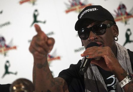 Former NBA basketball player Dennis Rodman speaks at a news conference in New York September 9, 2013. REUTERS/Eric Thayer Former NBA basketball player Dennis Rodman speaks at a news conference in New York September 9, 2013. REUTERS/Eric Thayer