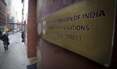 People walk past the Indian Mission to the United Nations building in New York December 18, 2013. REUTERS/Carlo Allegri People walk past the Indian Mission to the United Nations building in New York December 18, 2013. REUTERS/Carlo Allegri