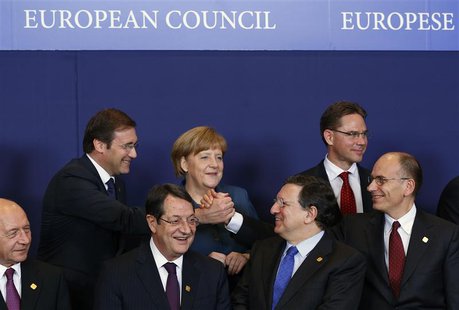 (L-R) Romania's President Traian Basescu, Portugal's Prime Minister Pedro Passos Coelho, Cyprus' President Nicos Anastasiades, Germany's Cha (L-R) Romania's President Traian Basescu, Portugal's Prime Minister Pedro Passos Coelho, Cyprus' President Nicos Anastasiades, Germany's Cha