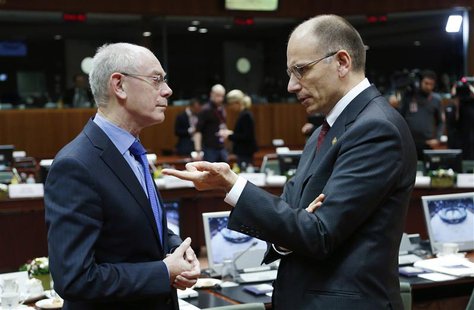 European Council President Herman Van Rompuy listens to Italy's Prime Minister Enrico Letta (R) during a European Union leaders summit in Br European Council President Herman Van Rompuy listens to Italy's Prime Minister Enrico Letta (R) during a European Union leaders summit in Br