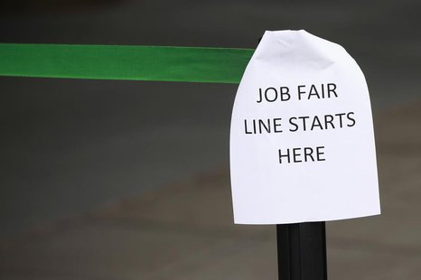 A sign marks the entrance to a job fair in New York October 24, 2011. REUTERS/Shannon Stapleton A sign marks the entrance to a job fair in New York October 24, 2011. REUTERS/Shannon Stapleton