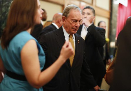 New York City Mayor Michael Bloomberg exits after a speech to the Real Estate Board of New York in New York, May 30, 2013. REUTERS/Brendan M New York City Mayor Michael Bloomberg exits after a speech to the Real Estate Board of New York in New York, May 30, 2013. REUTERS/Brendan M