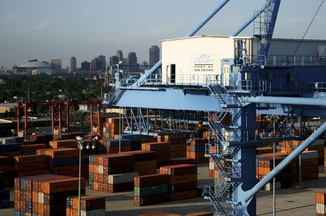 Containers await departure as crews load and unload consumer products at the Port of New Orleans along the Mississippi River in New Orleans, Containers await departure as crews load and unload consumer products at the Port of New Orleans along the Mississippi River in New Orleans,