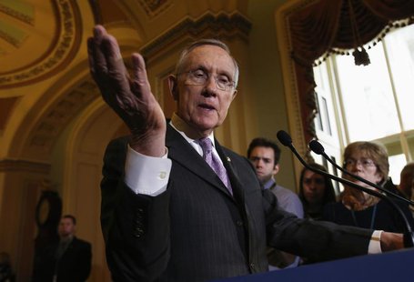 U.S. Senate Majority Leader Harry Reid (D-NV) gestures while speaking to the media following a Senate cloture vote on budget bill on Capitol U.S. Senate Majority Leader Harry Reid (D-NV) gestures while speaking to the media following a Senate cloture vote on budget bill on Capitol