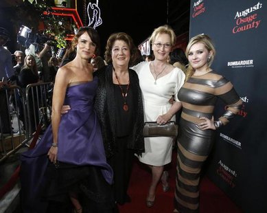 Cast members (from L-R) Juliette Lewis, Margo Martindale, Meryl Streep and Abigail Breslin pose at the premiere of "August: Osage County" in Cast members (from L-R) Juliette Lewis, Margo Martindale, Meryl Streep and Abigail Breslin pose at the premiere of "August: Osage County" in