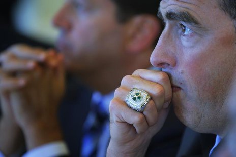 Wycliffe "Wyc" Grousbeck, CEO of the NBA's Boston Celtics, listens as Yorihiko Kojima, chairman of the board of Mitsubishi Corporation, spea Wycliffe "Wyc" Grousbeck, CEO of the NBA's Boston Celtics, listens as Yorihiko Kojima, chairman of the board of Mitsubishi Corporation, spea