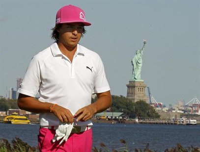 Rickie Fowler of the U.S. walks off the 14th green during the third round of the Barclays PGA golf tournament in Jersey City, New Jersey Aug Rickie Fowler of the U.S. walks off the 14th green during the third round of the Barclays PGA golf tournament in Jersey City, New Jersey Aug