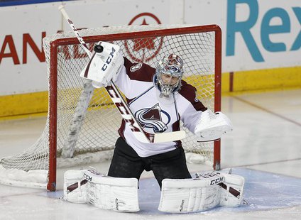 Colorado Avalanche goaltender Semyon Varlamov (1) makes a save against the Edmonton Oilers during the first period at Rexall Place. Perry Ne Colorado Avalanche goaltender Semyon Varlamov (1) makes a save against the Edmonton Oilers during the first period at Rexall Place. Perry Ne