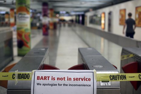 A sign is shown blocking the entrance to the Powell Street station of the Bay Area Rapid Transit (BART) in San Francisco, California October A sign is shown blocking the entrance to the Powell Street station of the Bay Area Rapid Transit (BART) in San Francisco, California October
