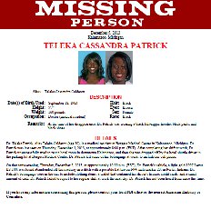 The FBI has now posted her data in their Missing person's search engine. The FBI has now posted her data in their Missing person's search engine.