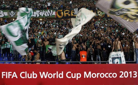 Raja Casablanca's fans celebrate winning their FIFA Club World Cup semi-final soccer match against Atletico Mineiro at Marrakech stadium Dec Raja Casablanca's fans celebrate winning their FIFA Club World Cup semi-final soccer match against Atletico Mineiro at Marrakech stadium Dec