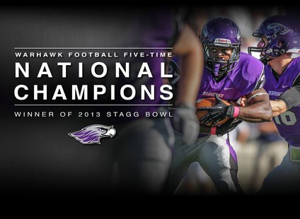 UW Whitewater football national champions 2013 of the Stagg Bowl beating Mount Union and winning it's 5th National Championship. Photo courtesy of UWW Facebook. UW Whitewater football national champions 2013 of the Stagg Bowl beating Mount Union and winning it's 5th National Championship. Photo courtesy of UWW Facebook.