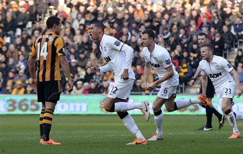 Manchester United's Chris Smalling (2nd L) celebrates after scoring a goal against Hull City during their English Premier League soccer matc Manchester United's Chris Smalling (2nd L) celebrates after scoring a goal against Hull City during their English Premier League soccer matc