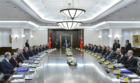 Turkey's President Abdullah Gul (C), flanked by cabinet members (L) and country's top generals, heads the National Security Council meeting Turkey's President Abdullah Gul (C), flanked by cabinet members (L) and country's top generals, heads the National Security Council meeting