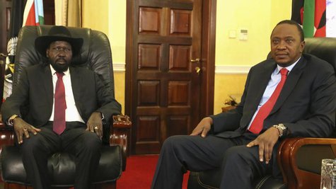 South Sudan's President Salva Kiir meets with Kenya's President Uhuru Kenyatta in the capital Juba December 26, 2013. REUTERS/Hakim George South Sudan's President Salva Kiir meets with Kenya's President Uhuru Kenyatta in the capital Juba December 26, 2013. REUTERS/Hakim George