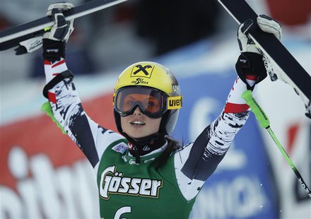 Austria's Anna Fenninger celebrates after winning the women's giant slalom World Cup race in the Tyrolean ski resort of Lienz December 28, 2 Austria's Anna Fenninger celebrates after winning the women's giant slalom World Cup race in the Tyrolean ski resort of Lienz December 28, 2