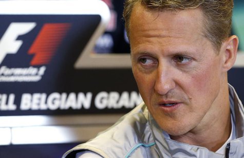 Mercedes Formula One driver Michael Schumacher of Germany addresses a news conference ahead of the weekend's Belgian F1 Grand Prix in Spa Fr Mercedes Formula One driver Michael Schumacher of Germany addresses a news conference ahead of the weekend's Belgian F1 Grand Prix in Spa Fr