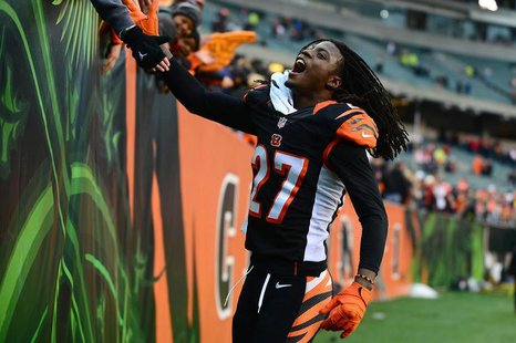 Dec 29, 2013; Cincinnati, OH, USA; Cincinnati Bengals cornerback Dre Kirkpatrick (27) celebrates with fans after defeating the Baltimore Rav Dec 29, 2013; Cincinnati, OH, USA; Cincinnati Bengals cornerback Dre Kirkpatrick (27) celebrates with fans after defeating the Baltimore Rav