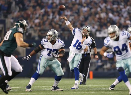 Dec 29, 2013; Arlington, TX, USA; Dallas Cowboys quarterback Kyle Orton (18) throws in the pocket against the Philadelphia Eagles at AT&T St Dec 29, 2013; Arlington, TX, USA; Dallas Cowboys quarterback Kyle Orton (18) throws in the pocket against the Philadelphia Eagles at AT&T St