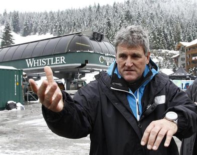 FIS race director Guenter Hujara talks to reporters in Whistler after the men's Alpine Skiing Super Combined event was postponed due to weat FIS race director Guenter Hujara talks to reporters in Whistler after the men's Alpine Skiing Super Combined event was postponed due to weat
