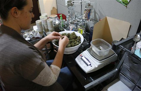Danielle Hackett prepares marijuana buds for sale at BotanaCare in Northglenn, Colorado December 31, 2013. REUTERS/Rick Wilking Danielle Hackett prepares marijuana buds for sale at BotanaCare in Northglenn, Colorado December 31, 2013. REUTERS/Rick Wilking