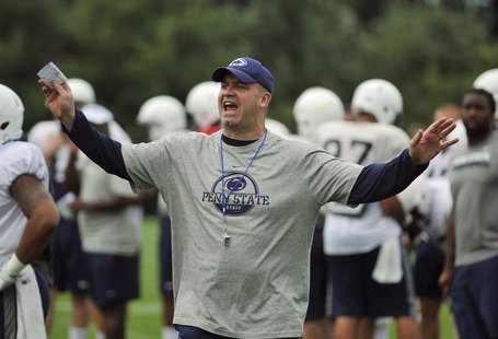 Penn State football coach Bill O'Brien yells at members of the media to put away their cameras during a team practice in State College, Penn Penn State football coach Bill O'Brien yells at members of the media to put away their cameras during a team practice in State College, Penn