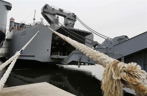The MV Cape Ray is seen before its deployment from the NASSC0-Earl Shipyard in Portsmouth, Virginia, January 2, 2014. REUTERS/Larry Downing The MV Cape Ray is seen before its deployment from the NASSC0-Earl Shipyard in Portsmouth, Virginia, January 2, 2014. REUTERS/Larry Downing