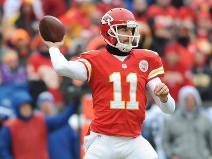 Dec 22, 2013; Kansas City, MO, USA; Kansas City Chiefs quarterback Alex Smith (11) throws a pass during the first half of the game against t Dec 22, 2013; Kansas City, MO, USA; Kansas City Chiefs quarterback Alex Smith (11) throws a pass during the first half of the game against t