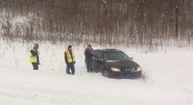Photo of car that slid off U.S. 131 courtesy of John Williamson of Kalamazoo Photo of car that slid off U.S. 131 courtesy of John Williamson of Kalamazoo