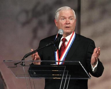 Former U.S. Defense Secretary Robert Gates speaks after being awarded the Liberty Medal at the National Constitution Center in Philadelphia, Former U.S. Defense Secretary Robert Gates speaks after being awarded the Liberty Medal at the National Constitution Center in Philadelphia,