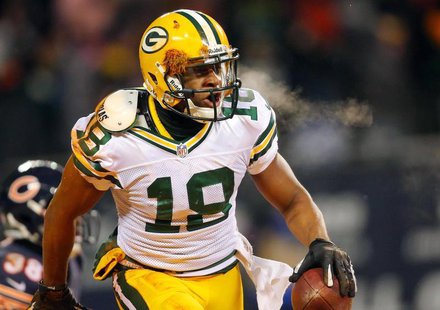 Green Bay Packers wide receiver Randall Cobb (18) reacts to scoring the winning touchdown during the second half against the Chicago Bears a Green Bay Packers wide receiver Randall Cobb (18) reacts to scoring the winning touchdown during the second half against the Chicago Bears a