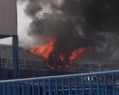 Fire at Fifth Third Ballpark in Comstock Park, Michigan on Jan. 3, 2014 (photo courtesy John Gonzalez) Fire at Fifth Third Ballpark in Comstock Park, Michigan on Jan. 3, 2014 (photo courtesy John Gonzalez)