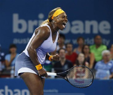 Serena Williams of the U.S. reacts to a won point during her defeat of Belarus' Victoria Azarenka in the women's singles final in the Brisba Serena Williams of the U.S. reacts to a won point during her defeat of Belarus' Victoria Azarenka in the women's singles final in the Brisba