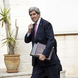 U.S. Secretary of State John Kerry arrives for a meeting at the presidential compound in the West Bank city of Ramallah January 4, 2014. REU U.S. Secretary of State John Kerry arrives for a meeting at the presidential compound in the West Bank city of Ramallah January 4, 2014. REU