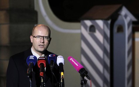 Czech Social Democratic Party (CSSD) leader Bohuslav Sobotka speaks to the media in front of the Lany chateau after meeting President Milos Czech Social Democratic Party (CSSD) leader Bohuslav Sobotka speaks to the media in front of the Lany chateau after meeting President Milos