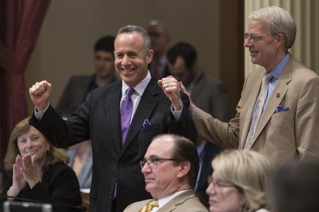 California Senate president pro tempore Darrell Steinberg (D-Sacramento) celebrates as his bill SB743 passes, which modifies the California California Senate president pro tempore Darrell Steinberg (D-Sacramento) celebrates as his bill SB743 passes, which modifies the California
