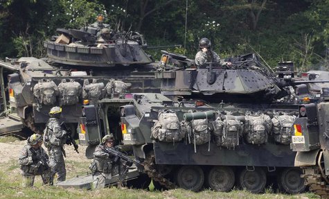 U.S. Army soldiers and its M2A2 Bradley fighting vehicles take part in the U.S.-South Korea joint military exercise against possible attacks U.S. Army soldiers and its M2A2 Bradley fighting vehicles take part in the U.S.-South Korea joint military exercise against possible attacks