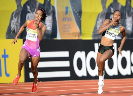 Charonda Williams of the U.S. (L) competes in the women's 200m, which she won, with Sherone Simpson of Jamaica during the Diamond League Lon Charonda Williams of the U.S. (L) competes in the women's 200m, which she won, with Sherone Simpson of Jamaica during the Diamond League Lon