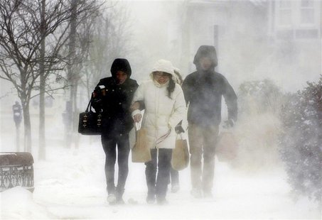 Elmwood Village residents walk down Elmwood Avenue after purchasing needed items from a grocery store in Buffalo, New York January 7, 2014. Elmwood Village residents walk down Elmwood Avenue after purchasing needed items from a grocery store in Buffalo, New York January 7, 2014.