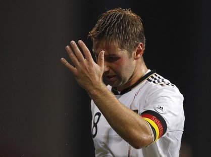 Germany's Thomas Hitzlsperger reacts during their international friendly soccer match against Denmark in Copenhagen August 11, 2010. REUTERS Germany's Thomas Hitzlsperger reacts during their international friendly soccer match against Denmark in Copenhagen August 11, 2010. REUTERS