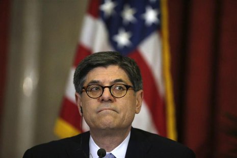 U.S. Treasury Secretary Jacob Lew attends a news conference with Portugal's Finance Minister Maria Luis Albuquerque at Finance Ministry in L U.S. Treasury Secretary Jacob Lew attends a news conference with Portugal's Finance Minister Maria Luis Albuquerque at Finance Ministry in L