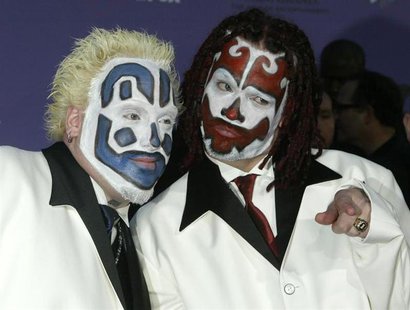 Members of the Insane Clown Posse pose as they arrive at the 2003 Billboard Music Awards at the MGM Grand Garden Arena in Las Vegas, Nevada, Members of the Insane Clown Posse pose as they arrive at the 2003 Billboard Music Awards at the MGM Grand Garden Arena in Las Vegas, Nevada,
