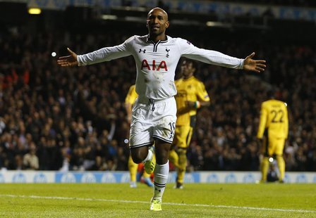 Tottenham Hotspur's Jermain Defoe celebrates scoring against Sheriff Tiraspol during their Europa League soccer match at White Hart Lane in Tottenham Hotspur's Jermain Defoe celebrates scoring against Sheriff Tiraspol during their Europa League soccer match at White Hart Lane in