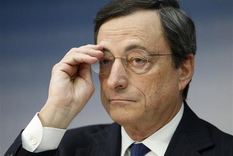 European Central Bank (ECB) President Mario Draghi adjusts his glasses during the monthly ECB news conference in Frankfurt December 6, 2012. European Central Bank (ECB) President Mario Draghi adjusts his glasses during the monthly ECB news conference in Frankfurt December 6, 2012.