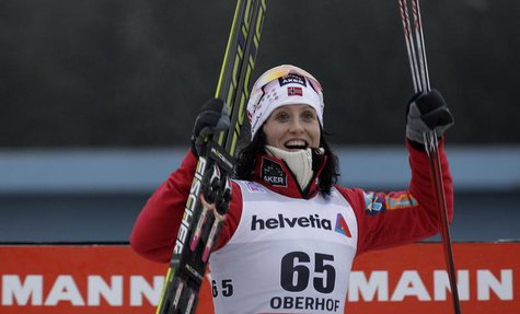 Norway's Marit Bjoergen reacts after winning in the women's cross country Tour de Ski 3 km free individual competition in the eastern German Norway's Marit Bjoergen reacts after winning in the women's cross country Tour de Ski 3 km free individual competition in the eastern German
